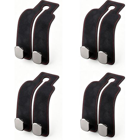 Set mit 4 Auto-Kopfstützenhaken – Doppelhaken-Rückenlehnen-Organizer für Handtaschen, Clutches und Einkaufstaschen – Multifunktionales Aufbewahrungszubehör für die Autorückbank (schwarz) (1/5)