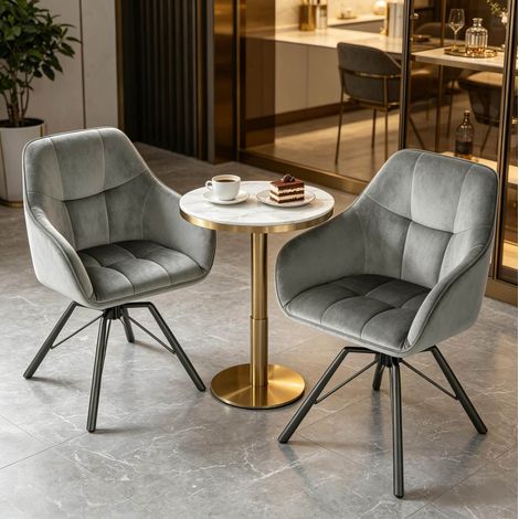 Set di 2 sedie da pranzo girevoli 360° 58,5 x 82,5 x 54,5 cm in velluto grigio scuro con braccioli (1/5)