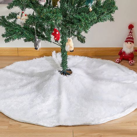 Jupe de sapin de Noël Jopassy, tapis de sapin en peluche blanche, couverture ronde en feutre pour sapin de Noël, fausse fourrure blanche, 90 cm (1/5)