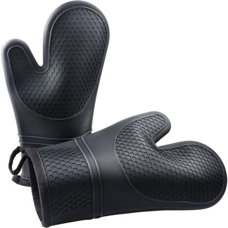 Lntyq Lot de 2 gants de cuisine résistants à la chaleur jusqu'à 230 °C, avec revêtement en silicone, parfaits pour la cuisine, le barbecue, la cuisson, la pâtisserie et le barbecue (1/5)