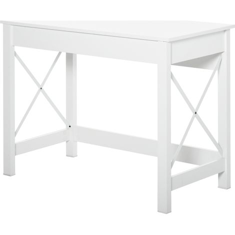 Bureau d'ordinateur au design moderne et minimaliste, en bois et acier, 105 x 50 x 76 cm, blanc (1/5)