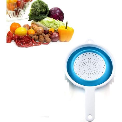 Cesta escurridora con mango largo - Para limpiar verduras, frutas y fideos - Colador azul artificial (1/5)