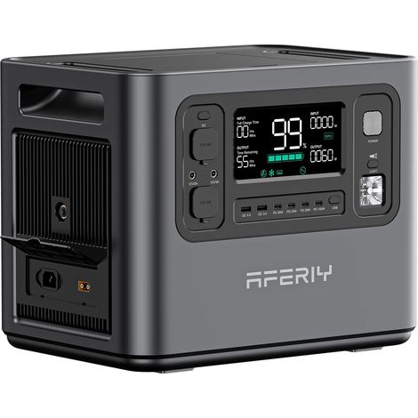 AFERIY Station d’énergie portable 2400W 2048Wh, batterie de secours UPS 10 ms, BMS intelligent, onde sinusoïdale pure, charge AC/PV/voiture