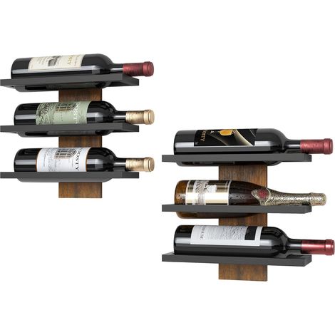 Casier à vin mural en métal et bois, 3 niveaux