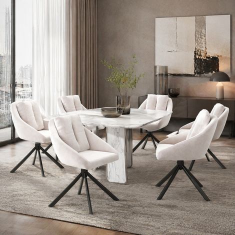 Silla de comedor giratoria 59x65x79 cm de terciopelo beige, diseño moderno FloraGrace (1/5)