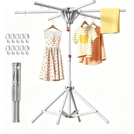 Séchoir à Linge Pliable,Séchoir à Linge Support Pour Vêtementssur Trépied,Gain De Place Acier au carbone,Convient Pour Les Balcons,Les Camping-Cars,Le Camping,l'Intérieur Et l'Extérieur,Etc.Gris