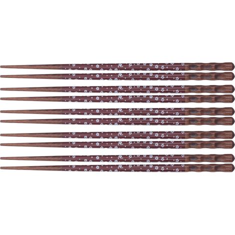 Boîte de 5 paires de baguettes à sushi en bois rouge, motif carapace de tortue, pointues, transfert thermique, pour cuisine et apéritif. (1/5)