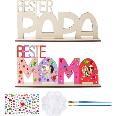Holzbuchstaben Fotorahmen Bastelset für Mama & Papa mit Zubehör (1/4)