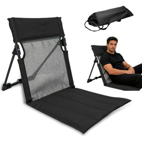 Tapis de plage pliable avec dossier - Chaise de plage pliable légère - Chaise de sol d'extérieur pour camping, jardin, concerts, pique-nique, randonnée, arrière-cour (version ventilée) - Noir (1/5)