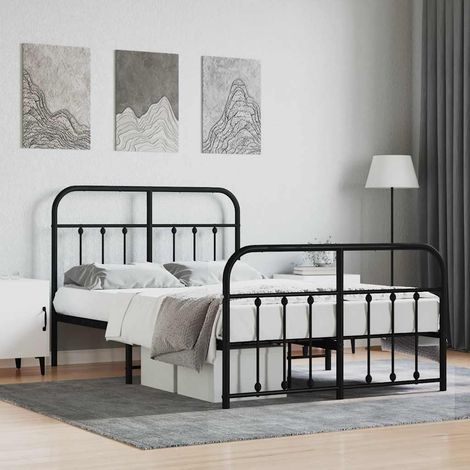 Cadre de lit métal sans matelas avec pied de lit noir 120x190cm (1/5)