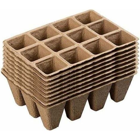 10er-Packung biologisch abbaubare Anzuchttöpfe aus Fasern mit je 120 Zellen, Durchmesser: 5 cm, Beige