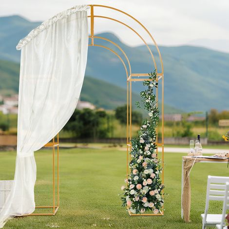 1.5x2.3m Arche de mariage dorée avec cadre floral, support pour arche de mariage (1/5)