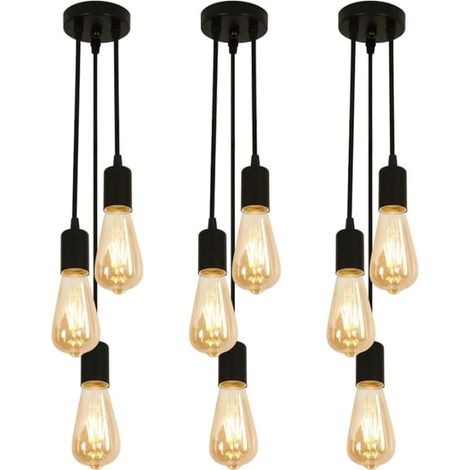 Lot de 3 lustres industriels, suspensions métalliques à 3 têtes, plafonniers vintage, suspensions réglables en hauteur, luminaires îlot (sans ampoule) (1/5)
