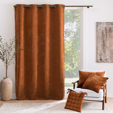 Rideau à œillets 140 x 260 cm Velours chenille COSI Terracotta (1/5)