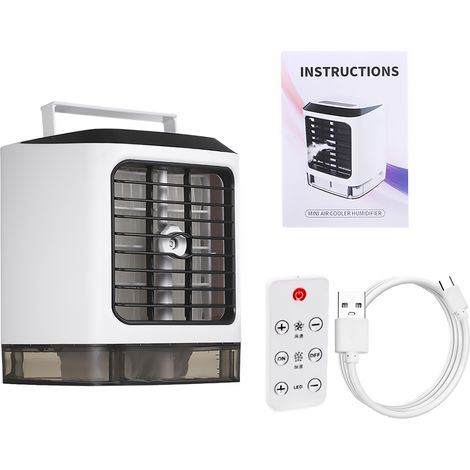 Mini climatiseur portable, rafraîchisseur d'air de bureau, humidificateur, mini ventilateur USB avec lumière LED pour la maison ou le bureau (1/3)