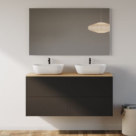Meuble de salle de bain 120cm avec vasque à poser arrondie - 4 tiroirs - noir - MONA (1/5)