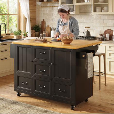 Isola cucina 120x73x93 cm in MDF e metallo nero con contenitore integrato - MEUBLIV (1/5)