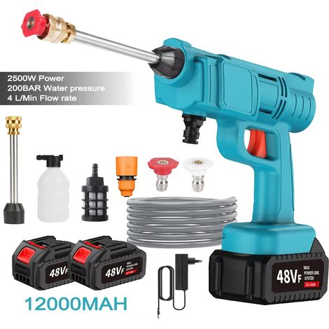 Nettoyeur Haute Pression Sans Fil 200 Bar 2500W avec 2 Batteries 21V – Pistolet à Eau Haute Pression Portable pour Lavage Auto, Terrasse, Jardin et Sol (1/5)