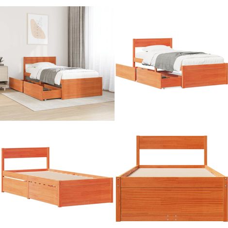 Massivholzbett ohne Matratze Wachsbraun 100x200 Kiefernholz - Massivholzbette - Holzbettrahmen - Kiefernbett - Doppelbett - Bettsofa - Home & Living (1/5)