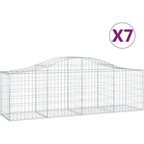 Cestas de gaviones Muro de contención arqueado Valla de jaula 7 piezas 200 x 50 x 60/80 cm Hierro galvanizado Plata 020041098