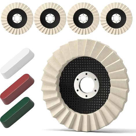 8-teiliges Polierscheiben- und Polierpasten-Set – 5 dicke Polierscheiben (115 mm x 22 mm) + 3 Polierscheiben – Filzlamellenscheibe für Winkelschleifer – Vielseitiges Polieren von Metall, Holz und Fahr