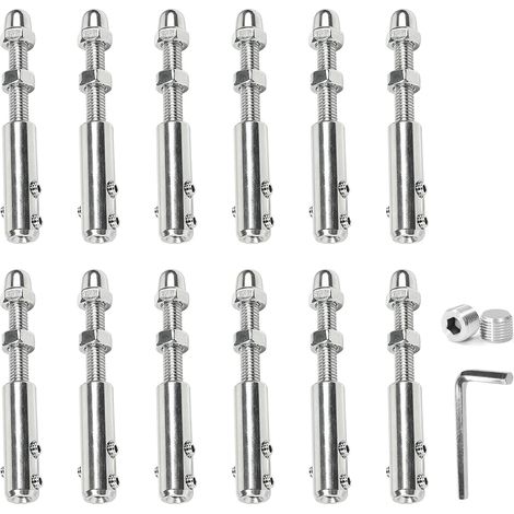 Lot de 12 tendeurs de câble en acier inoxydable - 3 mm - Avec clé Allen - Tendeurs de câble métallique pour la fixation de câbles métalliques