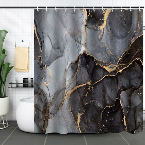 Waterproof marble pattern shower curtain – 180×180 cm – moisture-resistant washable fabric – black – modern design (1/5)