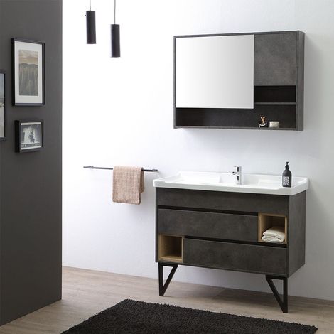 Mueble De Baño De Pie 101Cm Con Lavabo Estilo Industrial Espejo Vienna (1/5)