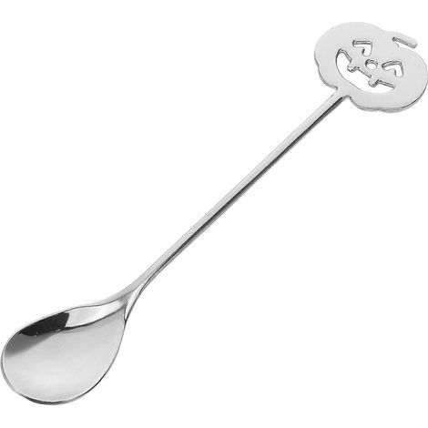 Cuillère à mélanger en acier inoxydable, cuillère à café avec tête de citrouille, cuillère à dessert en acier inoxydable-15.00X3.30X1.00CM-Silver (1/4)