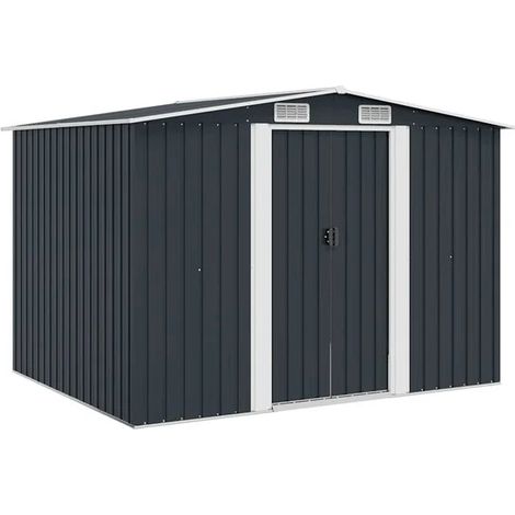 Abri de jardin en métal gris anthracite, dimensions : 257 x 205 x 178 cm (1/5)
