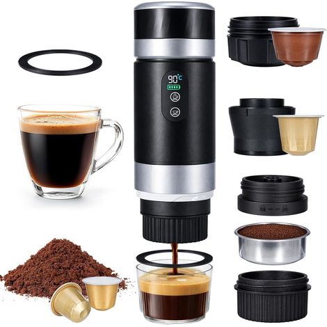 Machine à Café Portable 3 en 1, Cafetière Portable 20Bar Cafetiere Rechargeable Expresso Machine a Cafe Compatible avec Capsules Moulu pour Bureau Maison Voyage (1/5)