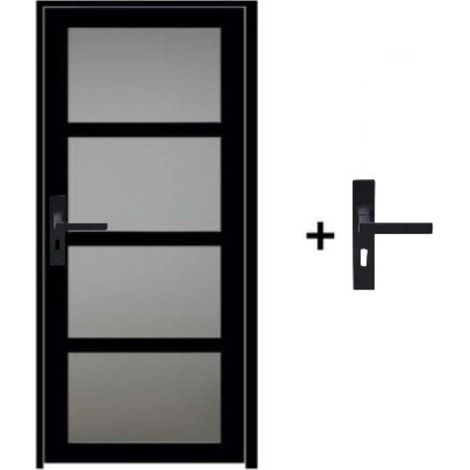 Blocco porta Telia in vetro nero H204 x L83 Pannello laterale destro a spinta + maniglia (1/5)