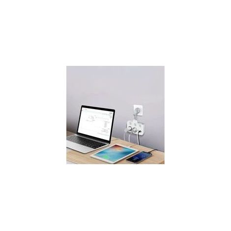 Multiprise à interrupteur unique 2 compartiments, multiprise avec 3 interrupteurs, double fiche murale avec 4 USB, adaptateur de prise avec protection contre les surtensions, sécurité enfant (1/4)