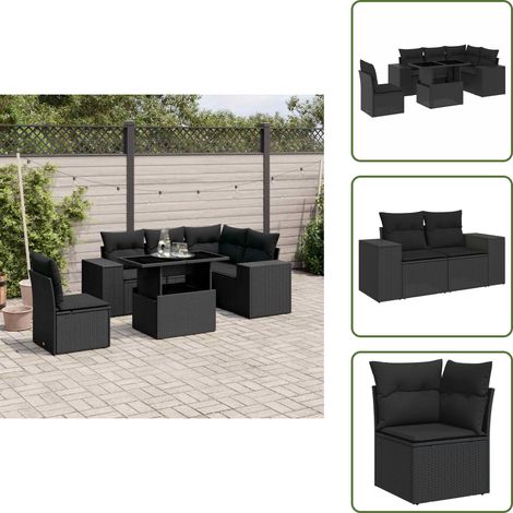 6-tlg. Garten-Sofagarnitur mit Kissen Schwarz Poly Rattan - Gartenmöbel Set - PE-Rattan Möbel - Outdoor Lounge - Gartenlounge - Terrassenmöbel (1/5)
