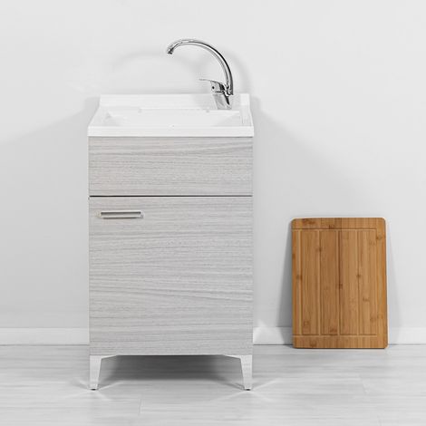 Mobile lavatoio grigio 50x50 cm vasca in resina e asse lavapanni Desya (1/5)