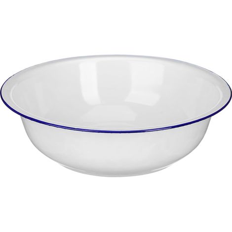 Bol vintage en émail, grand bassin de cuisine en émail blanc (1/4)