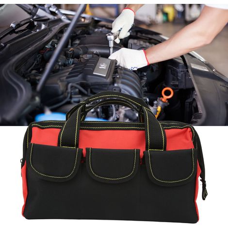 13-Zoll-Multifunktions-Werkzeugtasche/Aufbewahrungstasche mit großer Öffnung und stabilem Griff, rot, für Kfz-Reparaturzubehör (1/5)