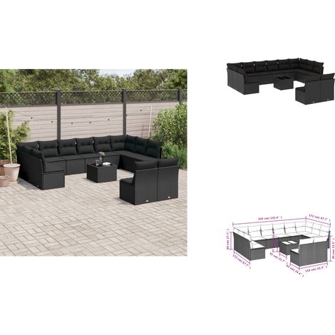 13-tlg. Garten-Sofagarnitur mit Kissen Schwarz Poly Rattan - Gartenmöbel - Outdoor Möbel - PE-Rattan - Rattan Sofa - Esstisch Set (1/3)