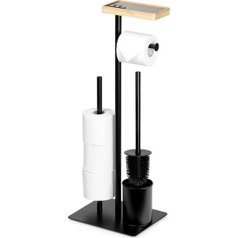 Toilettenpapierhalter mit Bürste - Schwarz, 68,5 cm, Metall