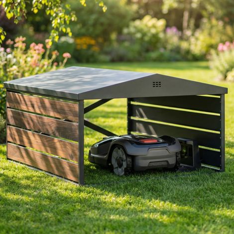 CASABEL Abri Robot Tondeuse en Acier Galvanisé, Toit Double Pente (1/5)