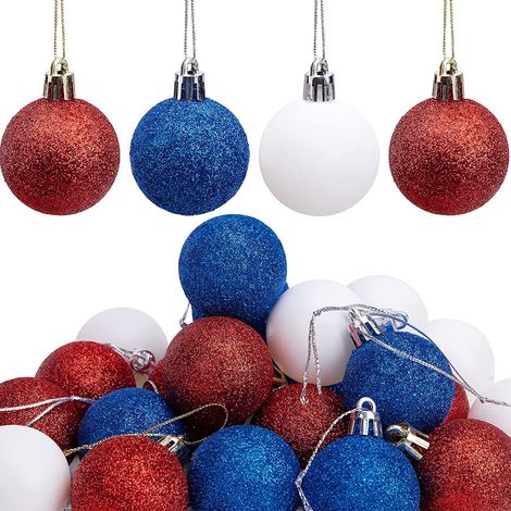 Boule De Décoration Festive - Boule À Accrocher Avec Paillettes - Rouge Blanc Bleu - Pour Fête Nationale États-Unis - Lot De 24 Pièces (1/5)