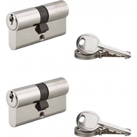 Lot de 2 cylindres de serrure double entrée 30x30mm – Nickelé – 3 clés par cylindre – Panneton anti-arrachement – 5 goupilles – Serrurerie De Picardie