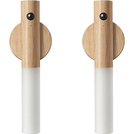 Lámpara de noche inteligente de 2 piezas con sensor de movimiento，escaleras y baño. Material ABS (color madera de melocotón blanco) (1/5)