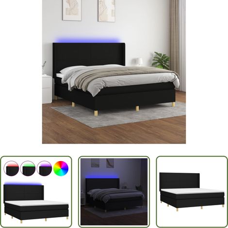 Sommier tapissier - Sommier à lattes de lit matelas et LED Noir 160x200 cm Tissu (1/5)