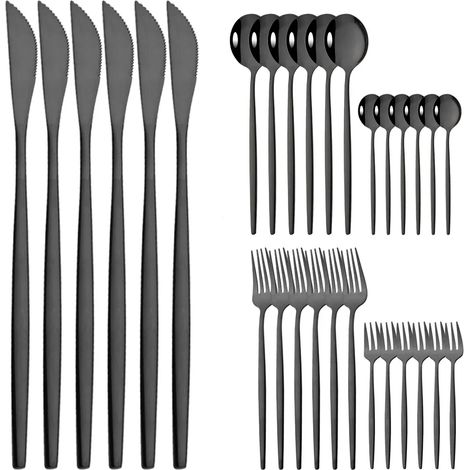 (Ensemble de couverts noirs en acier inoxydable de 30 pièces, comprenant un couteau, une fourchette à fruits, une cuillère, etc.)
