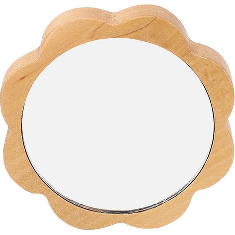 Miroir de maquillage rond main en verre avec cadre en bois, petit miroir de poche élégant pour femme, accessoire beauté portable. (1/5)