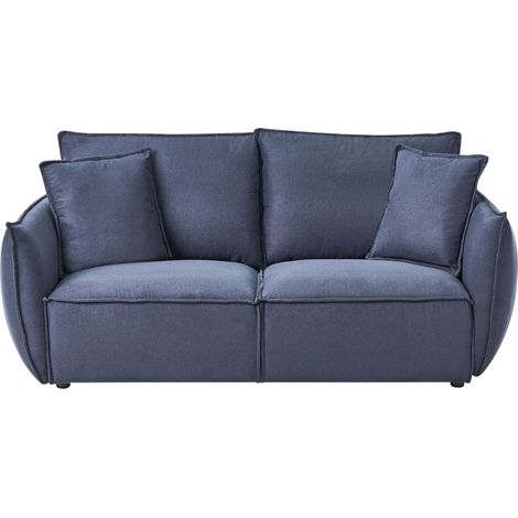 Canapé Moderne en Tissu 3 Places avec Assise Basse Profonde et Large Dossier Rembourré Bleu Foncé Kunes