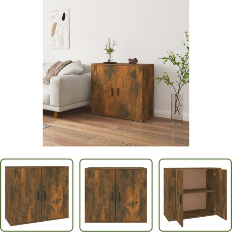 vidaXL Aparador madera contrachapada color roble ahumado 80x33x70 cm (1/5)