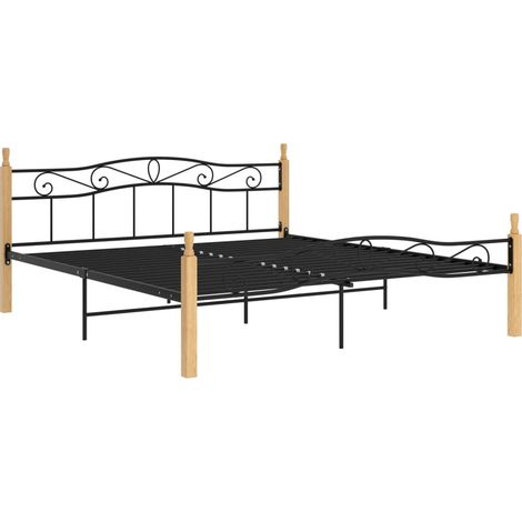 Maison Exclusive - Giroletto Nero in Metallo e Legno Massello di Rovere 200x200 cm