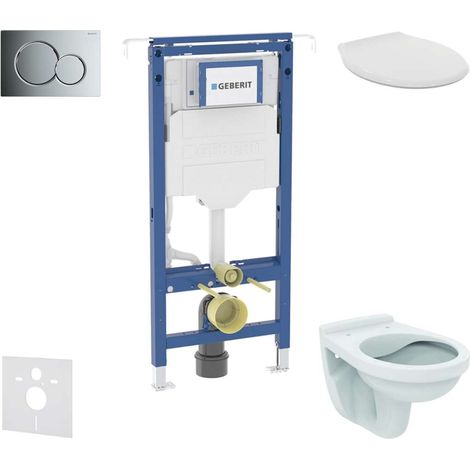 Geberit Duofix - Conjunto de módulo de instalación empotrada, inodoro Alpha y asiento, pulsador Sigma01, cromo brillante SANI11CD1107 (1/5)